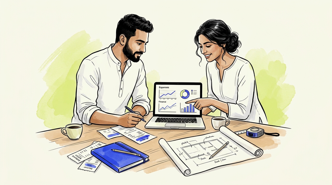 Two co-founders working in studio tracking out-of-pocket receipts