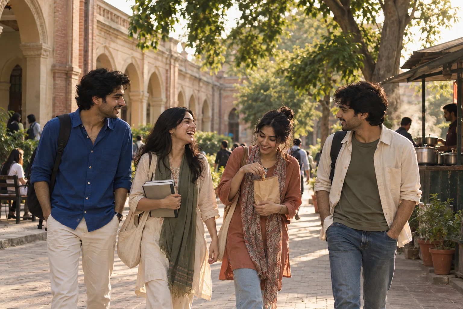 Friends walking together after class