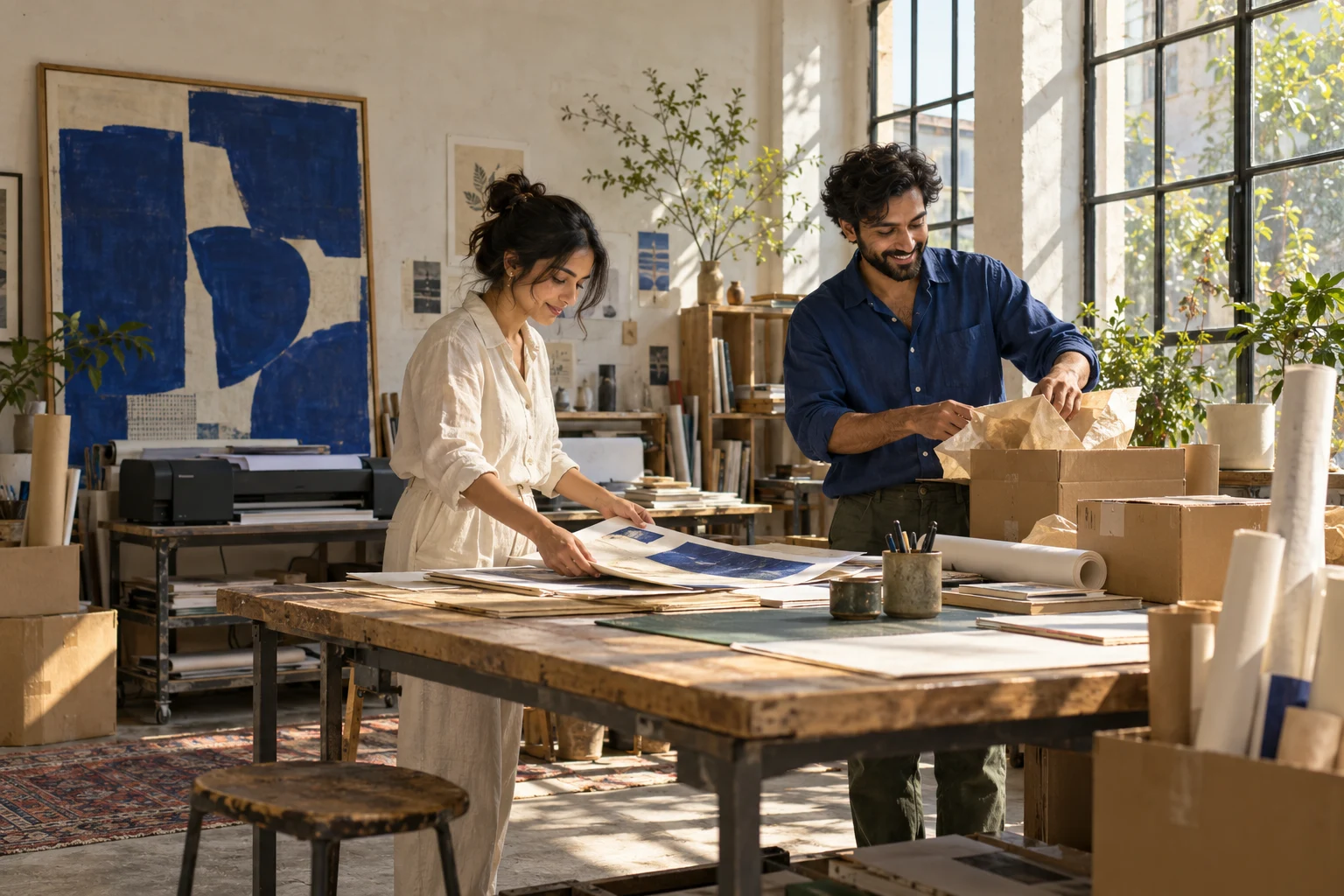 Two partners setting up a shared studio