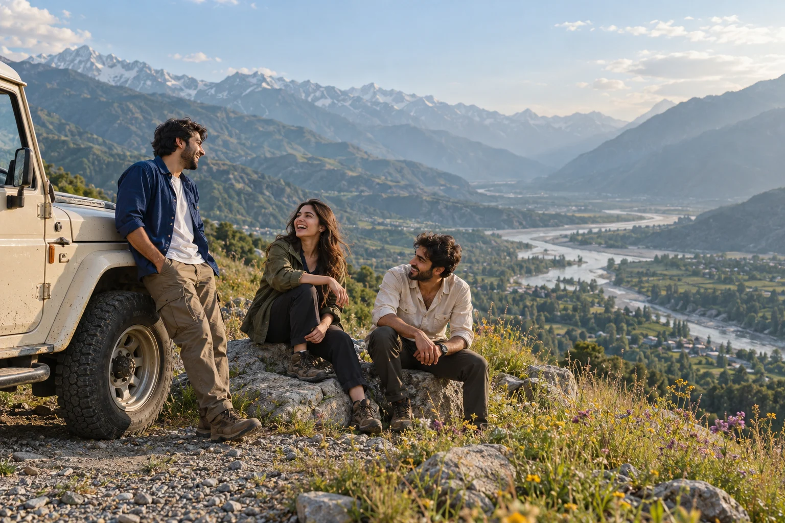 Friends on a mountain road trip